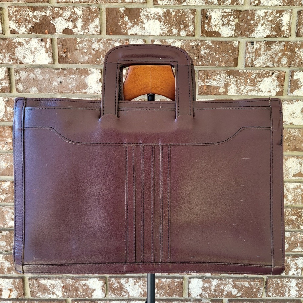 Vintage Burgundy Leather Briefcase Attache Case Integrated Handle Professional